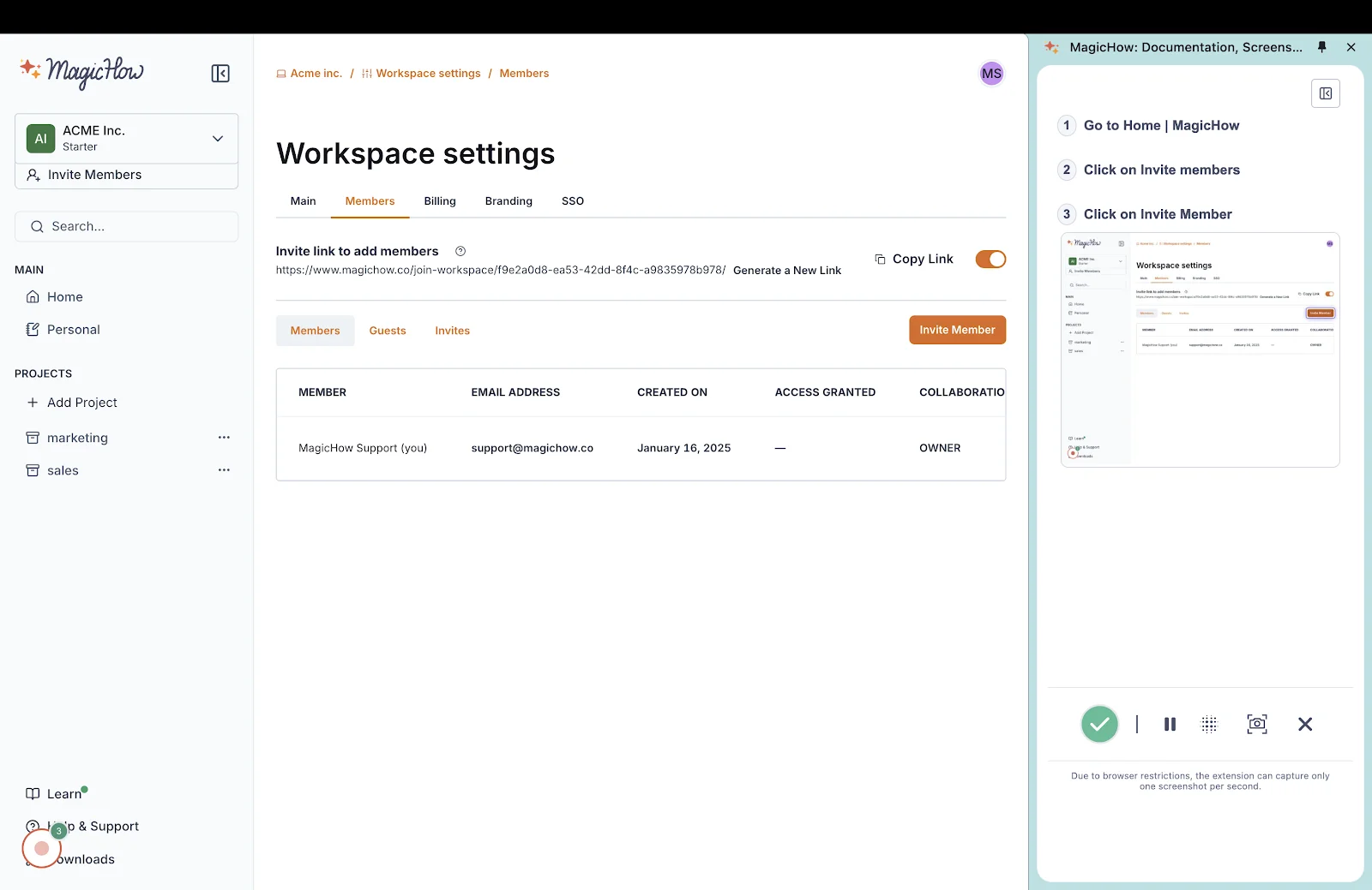 MagicHow business process documentation tool: the dashboard