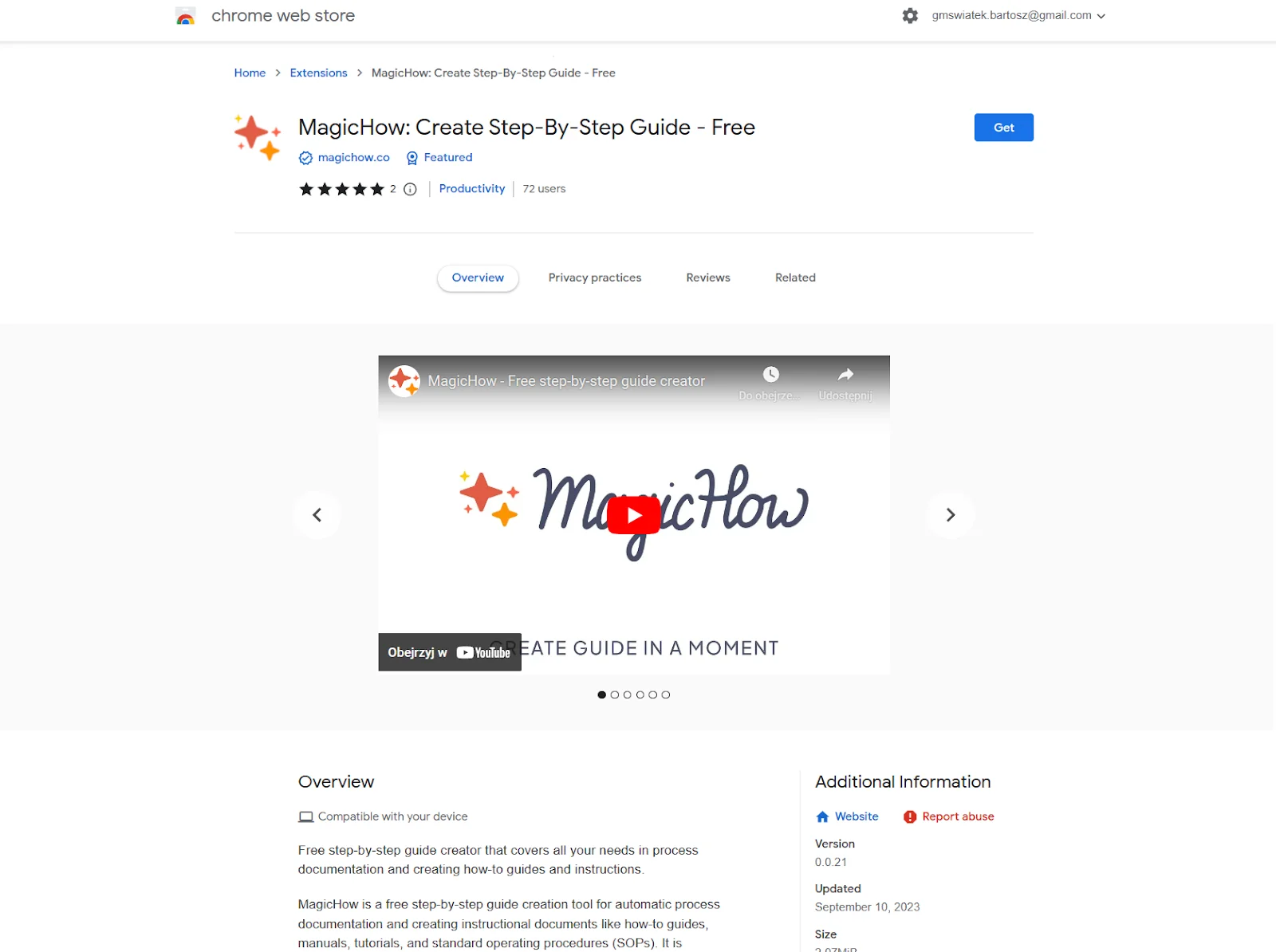 MagicHow Chrome extension page in Chrome Web Store for installing the step-by-step guide software