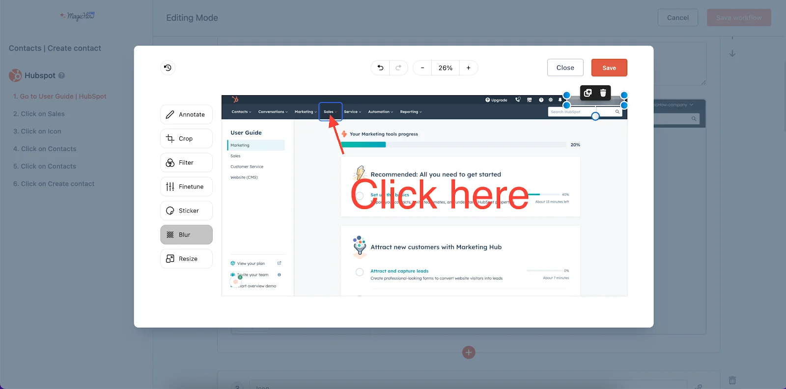 Editing and customizing an HR SOP with annotations and blur tools in MagicHow