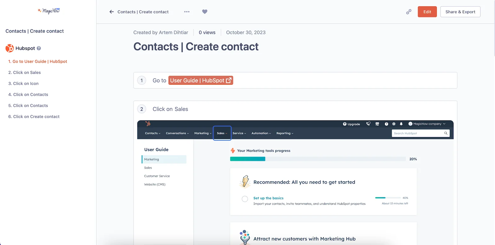 Overview of a standardized document in MagicHow