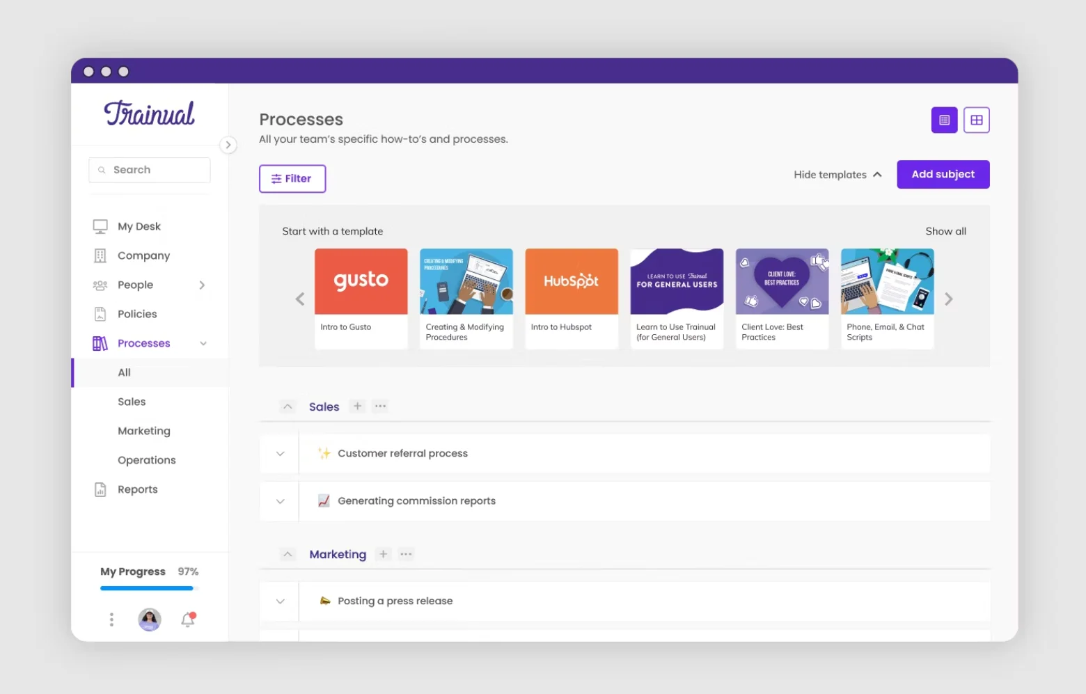 Trainual dashboard interface
