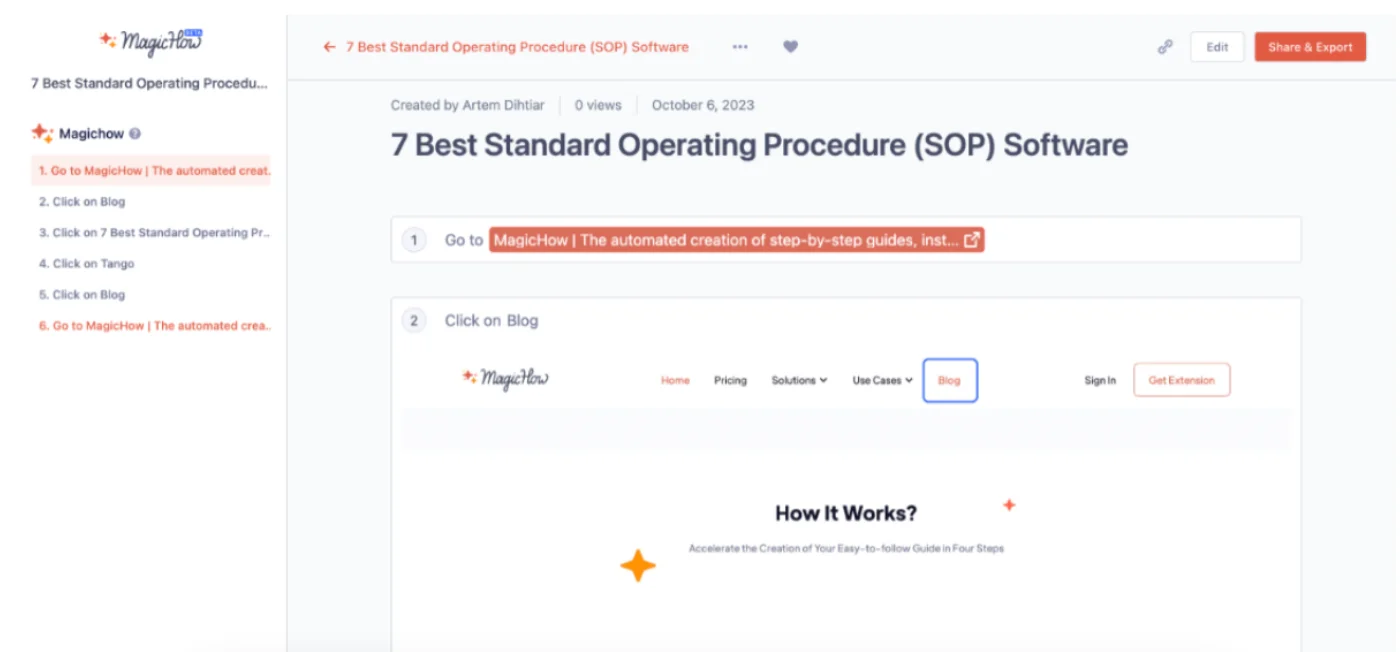 MagicHow Standard Operating Procedure view page