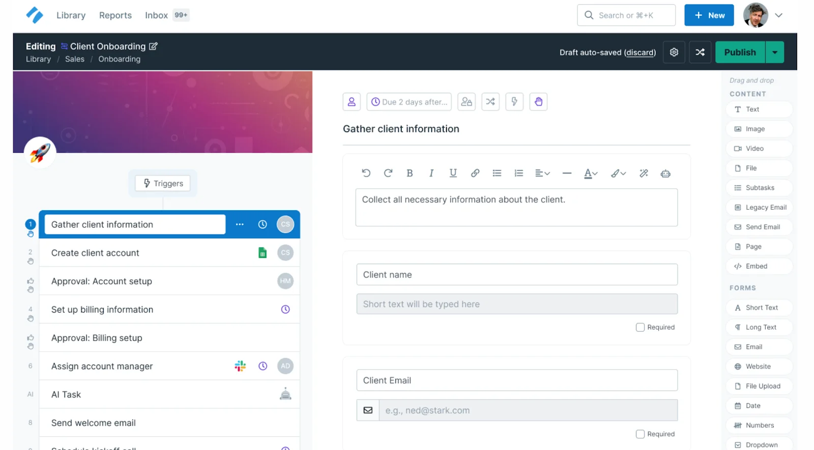 Process Street client training materials dashboard